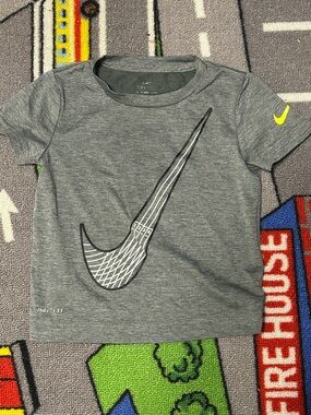 Nike Gray Short Sleeve Tee with Neon Yellow Swoosh and track